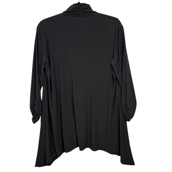 Clara Sun Woo Dark Gray Asymmetric Tunic Top Ruched Sleeve V-Neck Size Medium - Picture 5 of 11